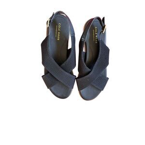 Cole Haan Womens Black Mikaela Stitchlite Sesame Knit Flat Slingback Sandals 8.5